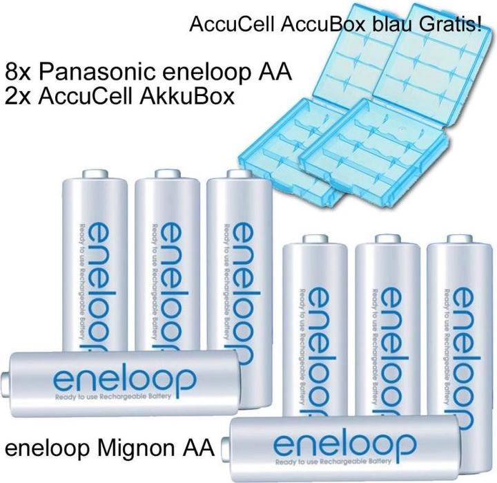 Actual product image Panasonic Charger Eneloop BQ-CC65 incl., 8 eneloop AA Mignon and AccuCell AkkuBox Blue (8 pcs., AA, Battery + charger)