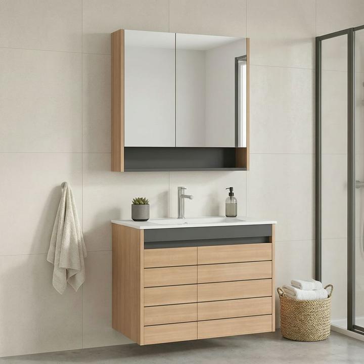 Produktbild Homitis Ricato 80 Bathroom Cabinet With Sink & Mirror Set (2 Pieces)