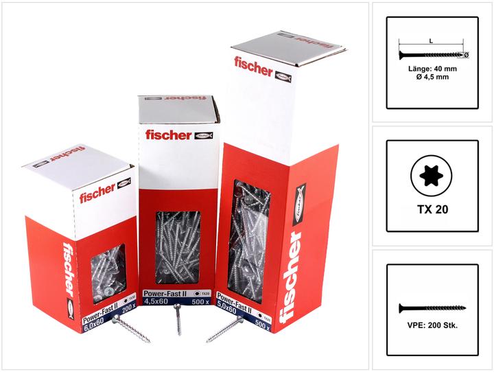 Image du produit Fischer Vis pour panneaux de particules Power-Fast II FPF II 4,5x40 mm - 200 pièces (670268) tête fr (200 Vis par pièce)