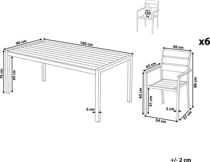 Produktbild Beliani Gartenmöbel Set Kunstholz weiss 6-Sitzer VERNIO (180 x 90 x 76 cm)