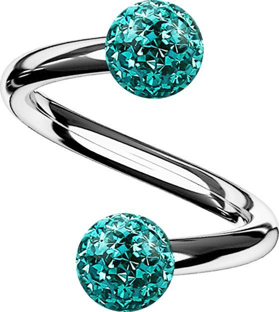 Actual product image Star Piercing Micro Spirale silber mit zwei Kristallkugeln türkis Epoxy Schutzschicht (without brass, Titanium)