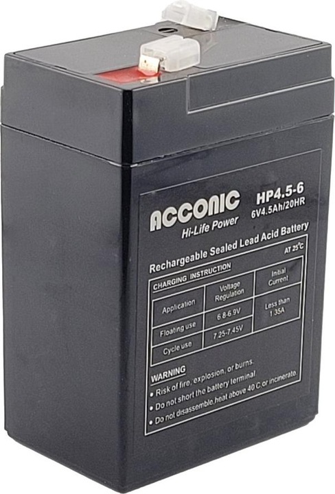 Actual product image Acconic HP4.5-6 Hi-Life Power AGM 6V 4.5Ah USV-Batterie (6 V, 4.50 Ah)