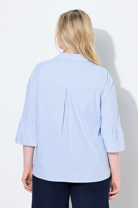 Immagine prodotto Ulla Popken Blusa dal taglio svasato con righe, collo da camicia e maniche a 3/4 (58, 60)