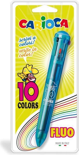 Image du produit Carioca 10 Couleurs Stylo à bille rétractable Clip-on Multi 1 pièce(s) (Transparent, Bleu, 1 x)