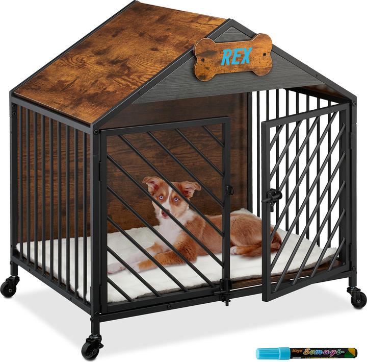 Relaxdays Hundekäfig für Zuhause mit Rollen (Hondenkennel)