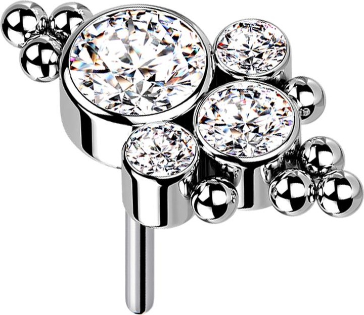Produktbild Star Piercing Threadless silber Kugeln vier Kristalle silber (Titan G23, ohne Messing)