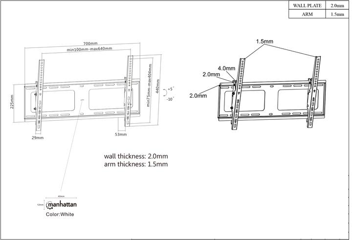 Immagine prodotto Manhattan 461481 Supporto a parete per TV 94,0 cm (37") 203,2 cm (80") Inclinazione. (Muro, 80", 80 kg)