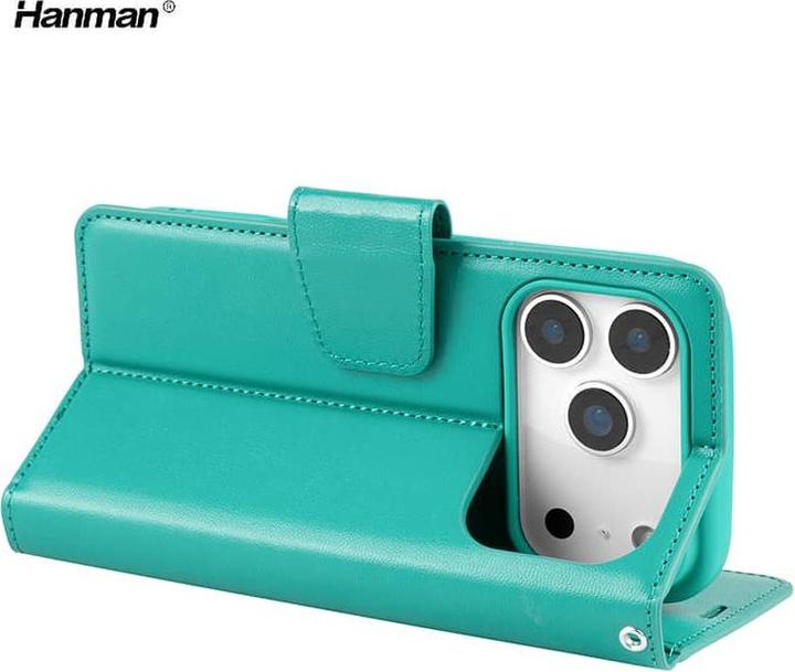Hanman Apple iPhone 17 Pro Mill Flip Case mit 3 Kartenfächern, Türkis