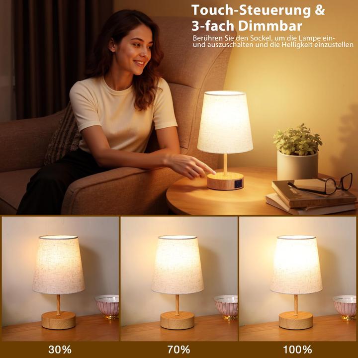 Actual product image Alopini Bedside Lamp Touch Dimmable, USB A+C Charging Function, Table Lamp with Lampshade (E27)