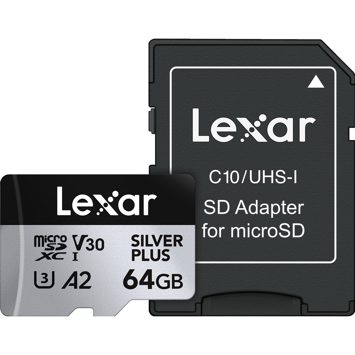 Lexar Professional Silver Plus (64 GB, microSDXC, U3, UHS-I), Scheda di memoria, Nero, Argento