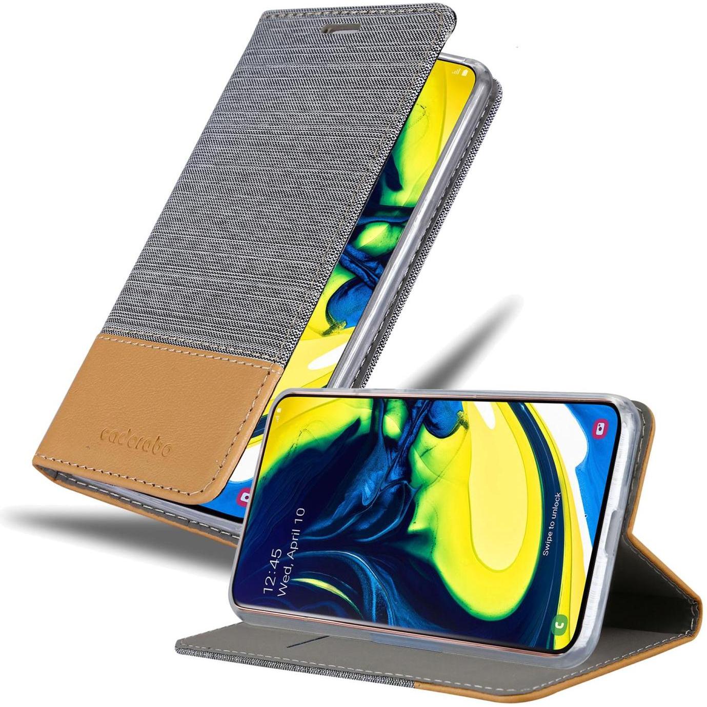 Cadorabo Book Jeans Optik Hülle (Samsung Galaxy A80), Smartphone Hülle, Grau