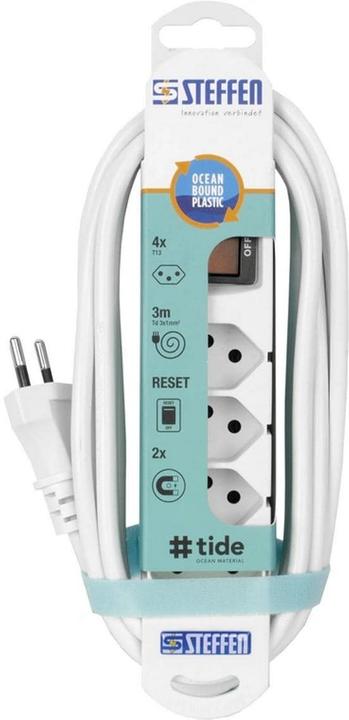 Produktbild Steffen Steckdosenleiste TIDE 4xT13 3m mit Schalter und Haftmagnete ws (4 x, Typ 13, 3 m)