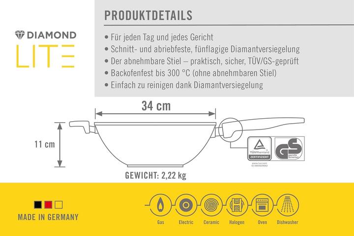 Productafbeelding Woll Wokpan 11034DPSL Diamant Lite Gietijzer (Koekenpan, Gegoten aluminium, 34 x 11 cm)