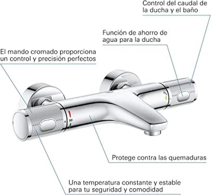 Produktbild Grohe Precision Feel Thermostat-Wannenarmatur, mit ProGrip-Griff, wassersparend, chrom