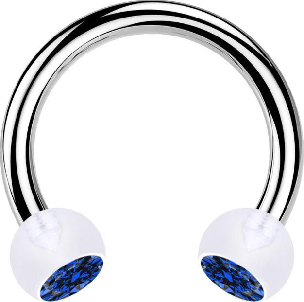 Actual product image Star Piercing Circular barbell silver with two transparent crystal balls dark blue (Plastic, without brass, Surgical steel 316L)