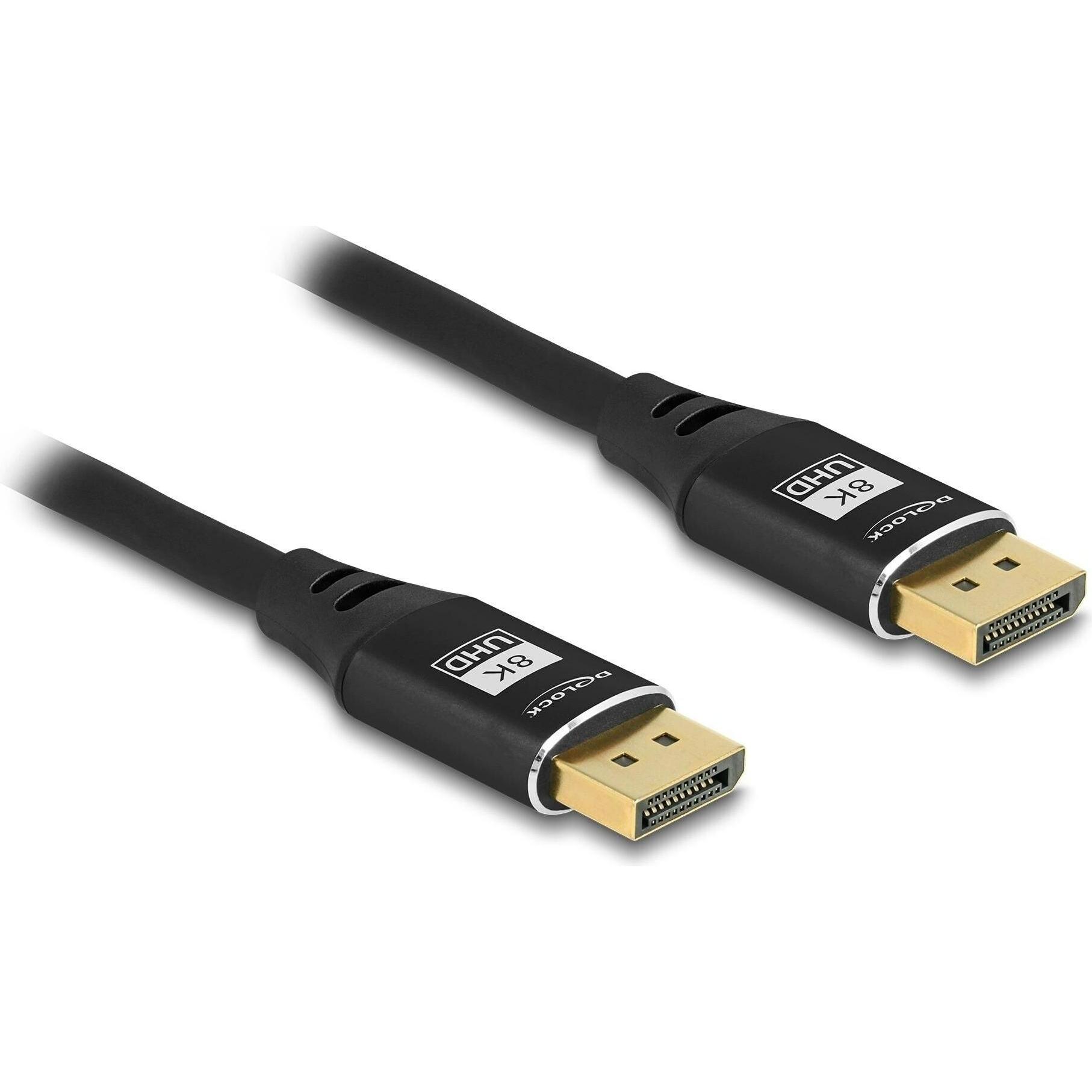 Delock DisplayPort Kabel 8K 60 Hz 2 m schwarz Metall (2 m, DisplayPort), Video Kabel