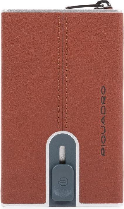 Piquadro Black Square, Leather Card Holder, Square Sliding System, Brown
