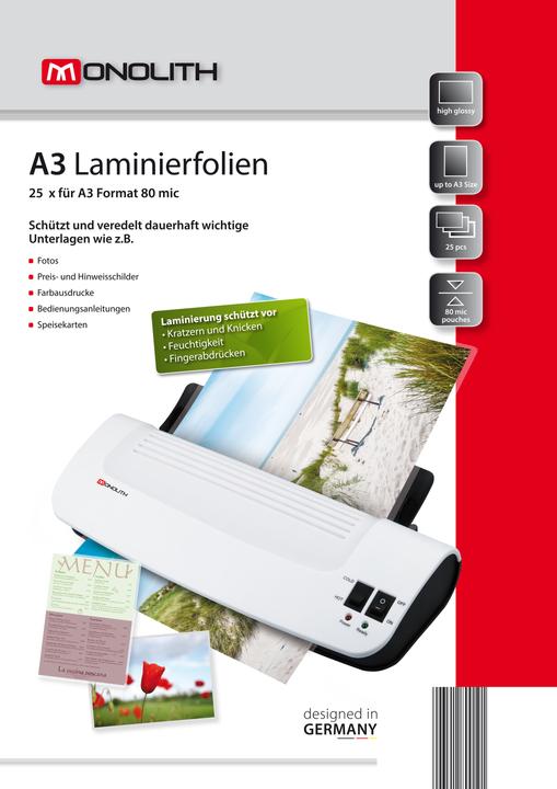Immagine prodotto Monolith Pellicole di laminazione A3 25s 80µ high gloss (A3, 25 pz., 80 µm)
