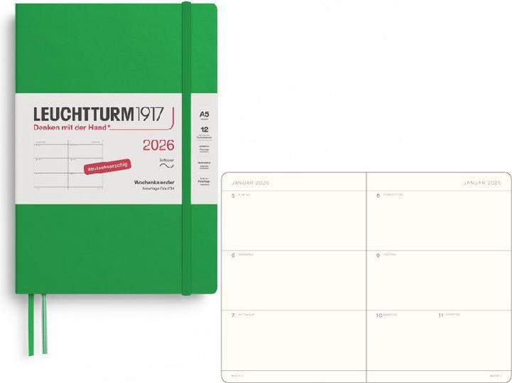 Produktbild Leuchtturm1917 Leuchtturm 1w/2s Medium Sc Spr.Leaf (A5, 1 Woche / 2 Seiten)