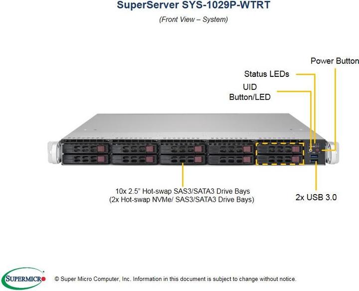 Produktbild Supermicro 1029P-WTRT: 2x Xeon Scalable