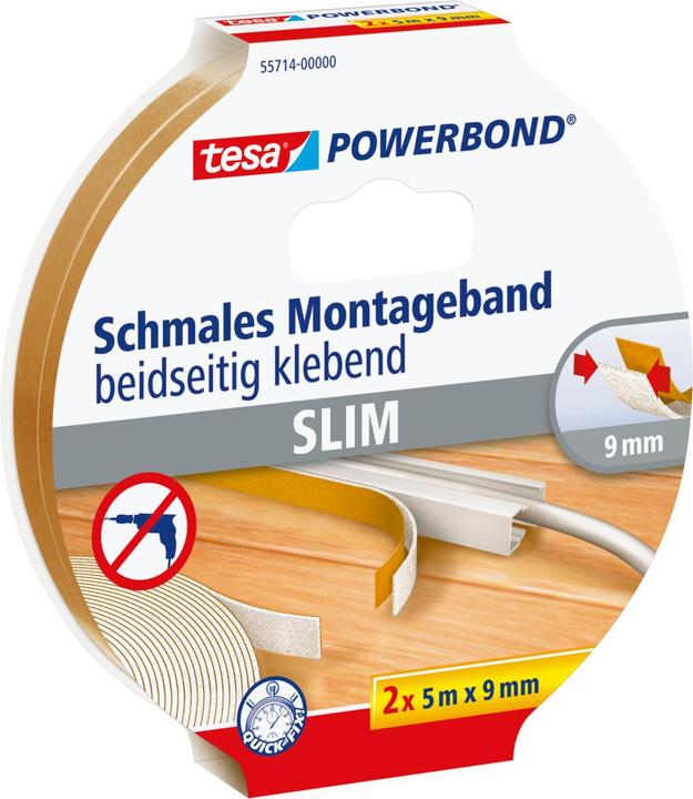 Produktbild tesa Powerbond SCHMAL doppelseitiges Montageband, 2 Rollen (9 mm)