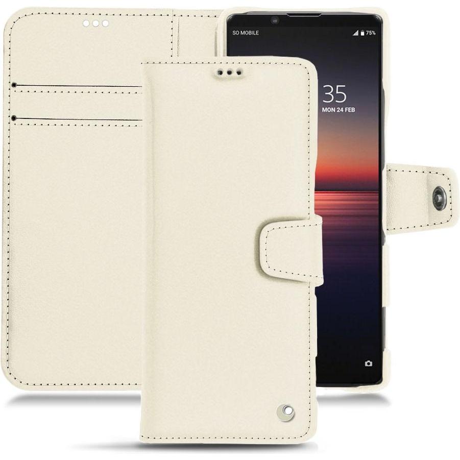 Noreve Lederschutzhülle Wallet (Sony Xperia 1 II), Smartphone Hülle, Weiss
