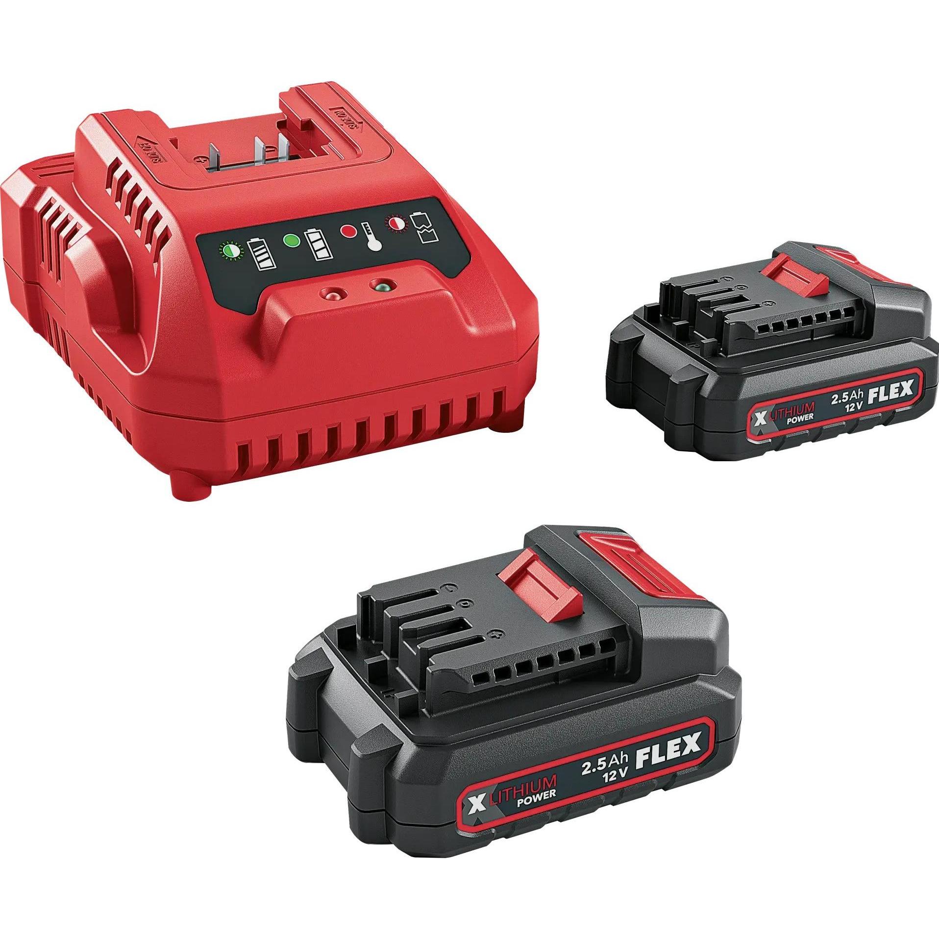 Flex-Tools, Batteria + Caricatore, Accessori 531719 P-Set 12-22 Q Power Set - 2 batterie 12V 2.5Ah + caricatore rapido (12 V)