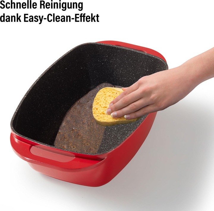 Produktbild Stoneline Bräter 43 x 26 cm mit Deckel, Backofen und Induktion geeignet, Antihaftbeschichtung, rot (Bräter + Schmortopf, Aluminiumguss)