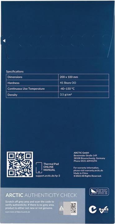 Actual product image Arctic TP-3 (200x100mm, t:1.0mm) Pack of 2pcs (1 mm, 6 W/m K)