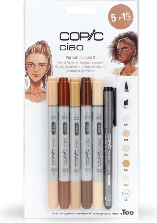 Produktbild Copic Marker ciao, 5+1 Set "Portrait 2" (Beige, Sandbraun, Sepia, 0.30 mm, 6 x)