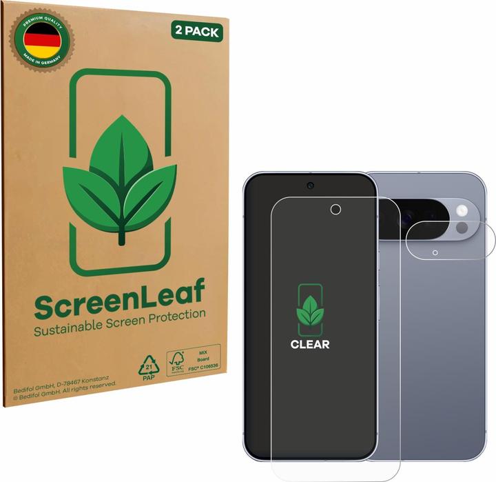 Produktbild ScreenLeaf Schutzfolie für Google Pixel 10 Pro (Display+Kamera) nachhaltiger Displayschutz Display Schutz (2 Stk., Google Pixel 10 Pro)