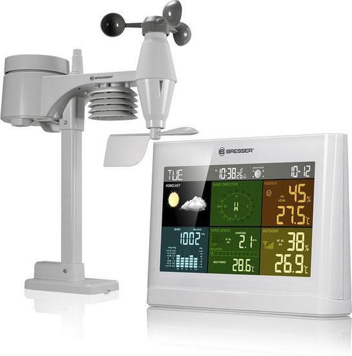 Bresser Wetterstation 5-in-1- mit multifunktionalem Aussensensor- mit Regen- und Windmesser weiss