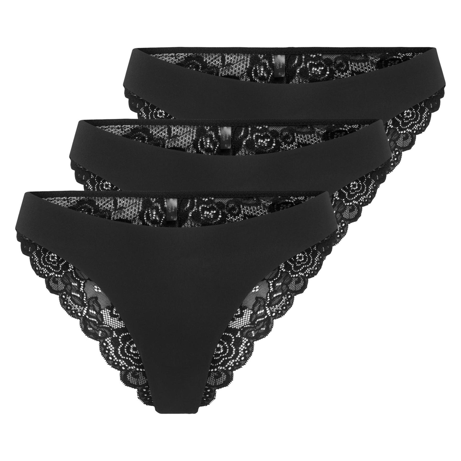 Only, Damen, Unterhosen, Onlchloe Lace Brazil 3-Pack Noos Acc, Schwarz, (Xs, 3er Pack)
