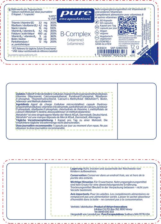 Valeurs nutritives et ingrédients Pure encapsulations B-Complex Kapsel (60 pièce(s), Capsules, 28 g)