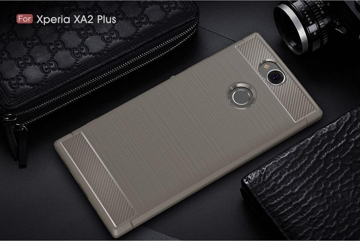 Produktbild König Design Hülle Handy Schutz für Sony Xperia XA2 Plus Case Cover Bumper Carbon Optik Grau (Xperia XA2 Plus)