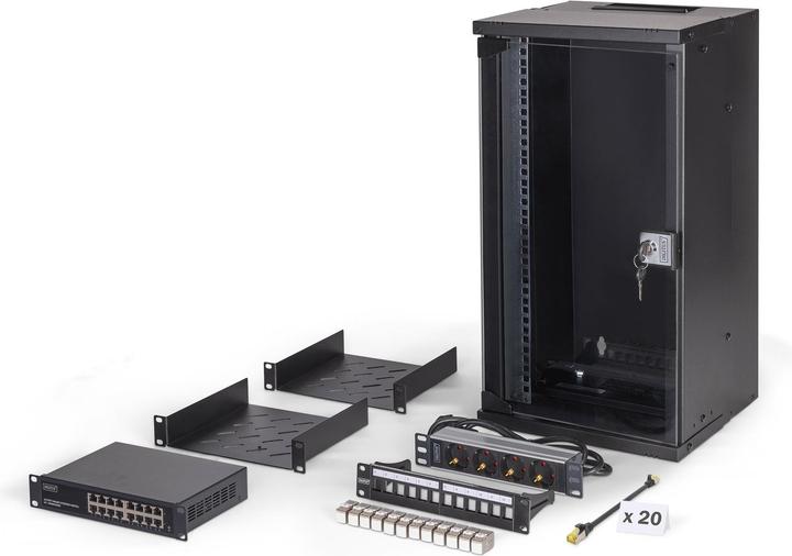 Digitus 10" network set, 12U wall-mounted housing and accessories, black SOHO PRO version (12 RU, 10 inch rack)