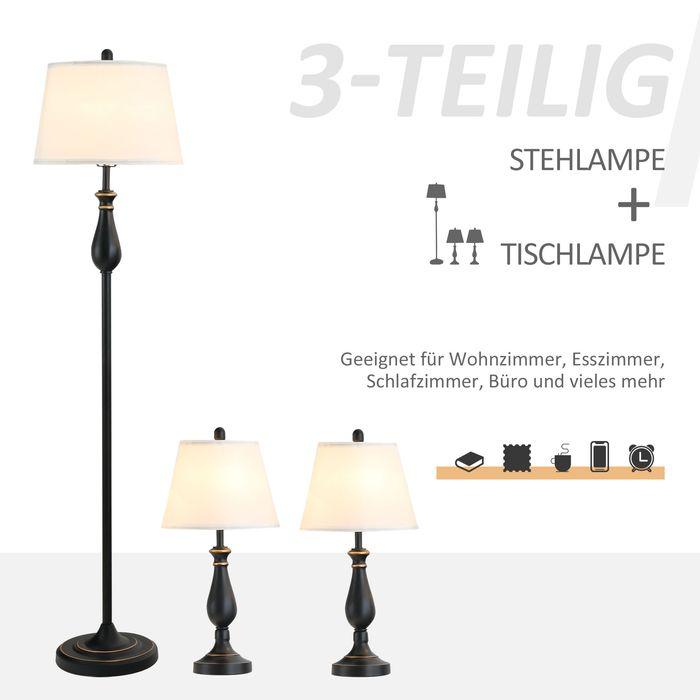 Actual product image Swisshandel24 Set of 3 lamps 2 table lamp(ø38 x 158H cm) + 1 floor lamp(ø30 x 62H cm) Vintage, black+white, metal (E27)