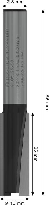Produktbild Bosch Professional Zubehör Nutfräser, 8 mm, D1 10 mm, L 25,4 mm, G 56 mm