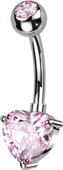 Immagine prodotto Star Piercing Banana d'argento con sfera di cristallo d'argento rosa e grande cuore di cristallo rosa (Ottone, Titanio)