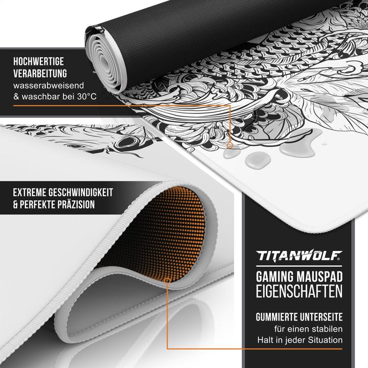 Produktbild Titanwolf Gaming Mauspad, 900 x 400mm XXL Speed Gaming Mausmatte, Mousepad Extragrosse Fläche, Koi Tattoo 3 (XXL)