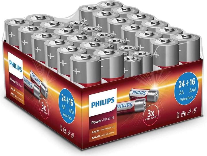 Actual product image Philips Power Alkaline Pack (40 pcs., AA, AAA)