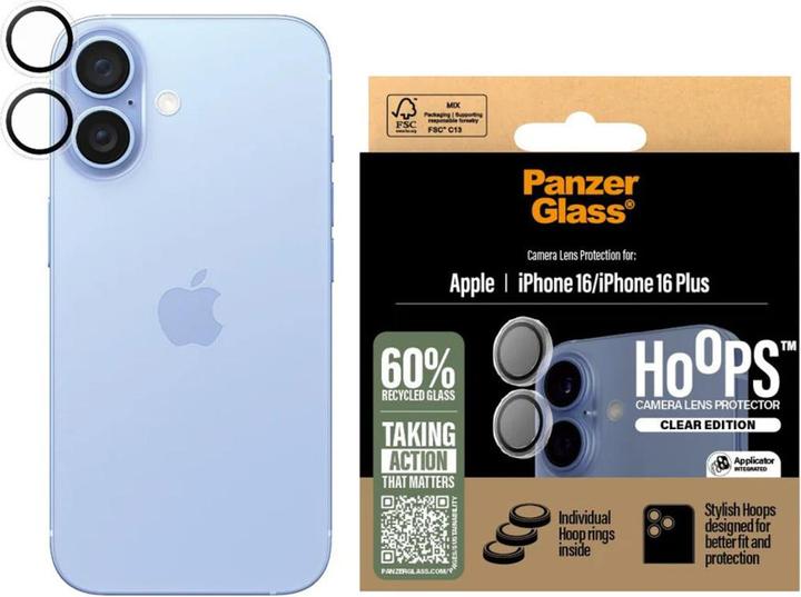 Actual product image PanzerGlass Hoops Transparent Lens Protector iPhone '24 6.1"/ 6.7" (1 pcs., Apple iPhone 16, Apple iPhone 16 Plus)