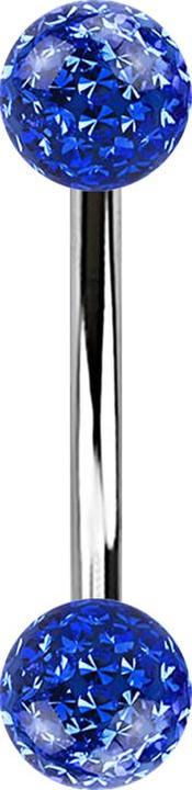 Actual product image Star Piercing Banana silver with two crystal balls dark blue epoxy protective layer (without brass, Surgical steel 316L)