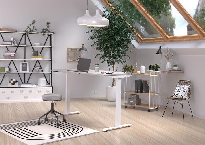 Produktbild Germania JET höhenverstellbarer Schreibtisch kaschmir rechteckig, T-Fuss-Gestell weiss 160,0 x 80,0 cm (160 x 80 cm)