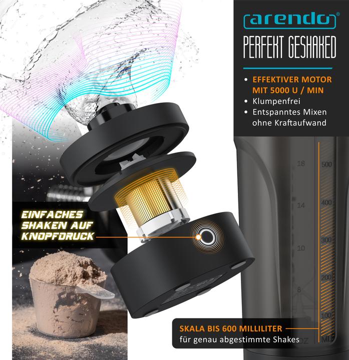 Image du produit Arendo Protein Shaker, Elektrischer Eiweissshaker 700 ml, verschliessbar, spülmaschinengeeignet, BPA-frei (0.70 l)