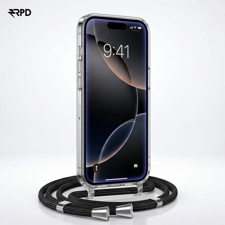 Actual product image RPD iPhone 14 - Handykette / Necklace – Transparent mit praktischem schwarzem Band