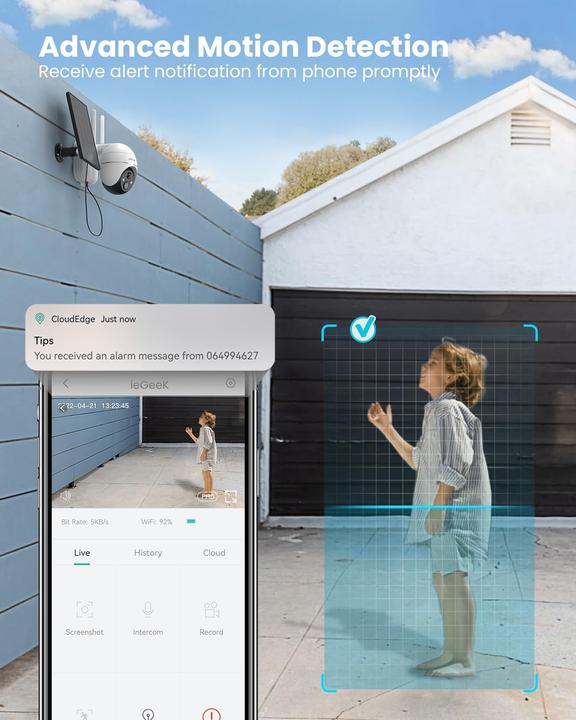 Actual product image IeGeek 2K Solar-Überwachungskamera mit Pan-Tilt (2560 x 1440 Pixels)