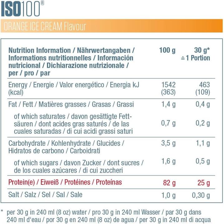 Nutritional values and ingredients Dymatize Iso 100 (2264 g, 1x)
