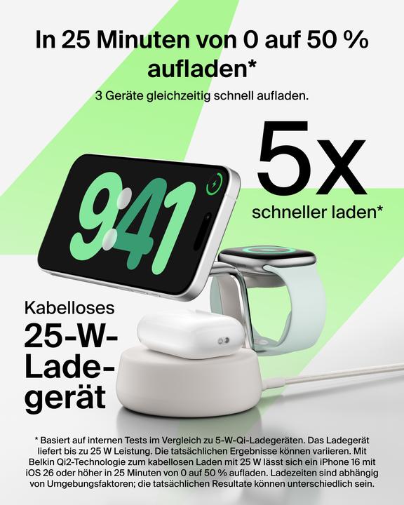 Produktbild Belkin UltraCharge Pro 3-in-1 Qi2 Ladestation (25 W)