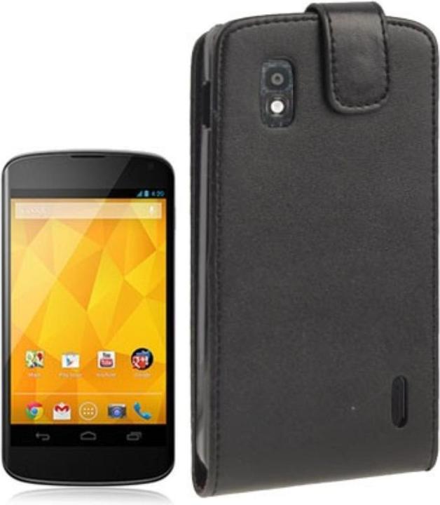 Actual product image König Design Pure Color Vertical Flip Phone Case for LG Nexus 4/E960 (Black) (LG Nexus 4)